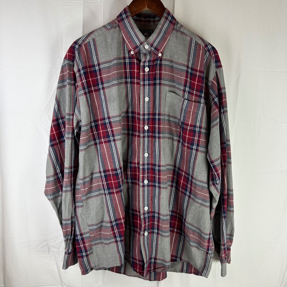 Cinch Button Down Shirt Mens Medium Loose Fit Grey Red Plaid Long Sleeve Western